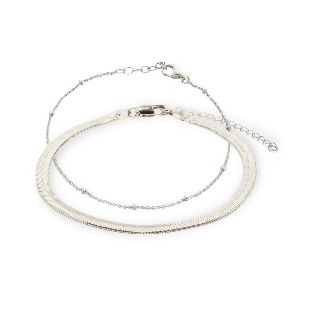 Strata Herring Bone Chain Anklet set in Sterling Silver